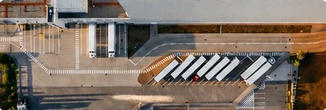 Aerial view of trailers at a distribution centre's loading docks